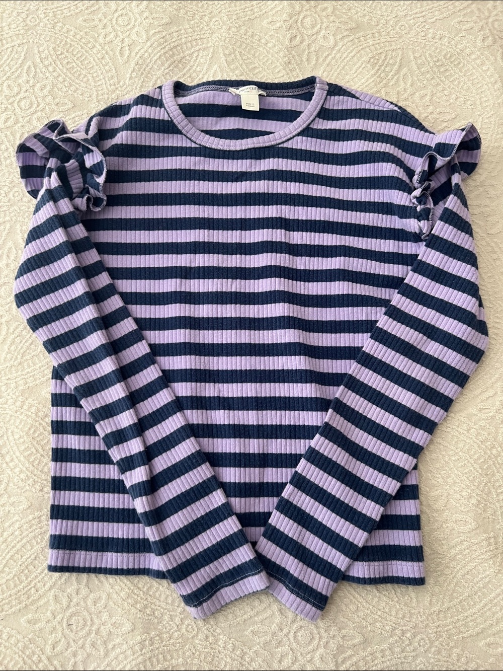 J.CREW GIRLS Striped Ruffle Sleeve Top | L